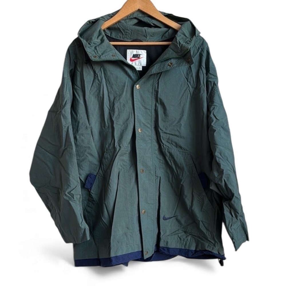 Vintage 90's Nike Men's Green Hooded Jacket Size Large